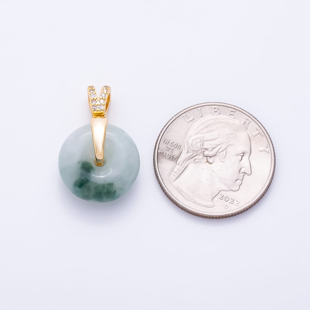 16K Gold Filled 24mm Green Jade Donut Micro Paved CZ Bail Pendant | Charms-02468