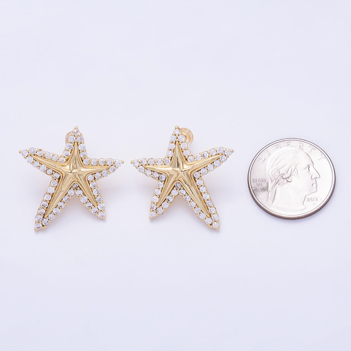 16K Gold Filled 29mm Micro Paved CZ Pentagram Statement Stud Earrings in Gold & Silver | Earrings-00866 - Earrings-00867
