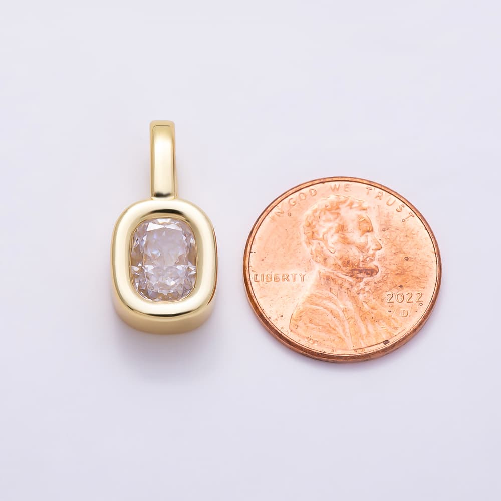 16K Gold Filled 21mm Clear Solitaire CZ Round Rectangular Bezel Set Pendant | Charms-02093