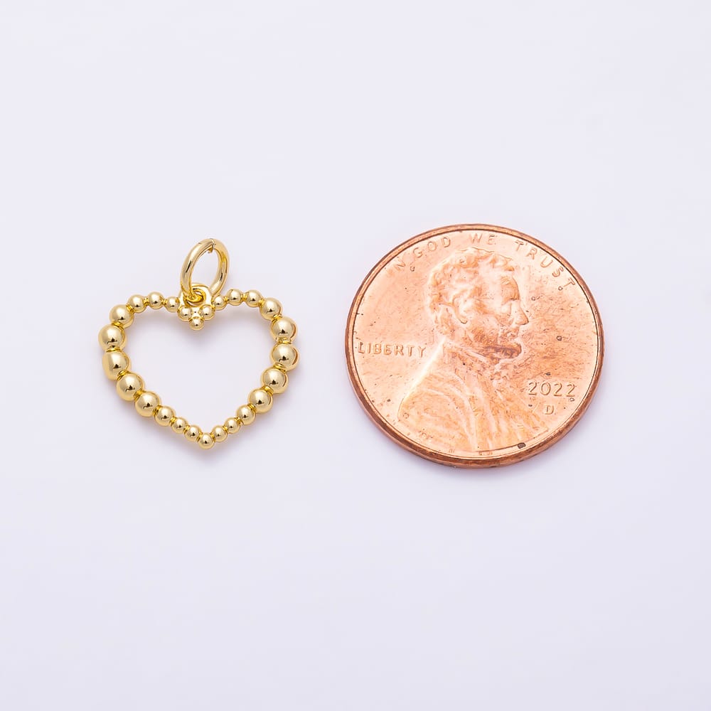 16K Gold Filled 15mm Open Gradient Beaded Bubble Love Heart Charm | Charms-02207