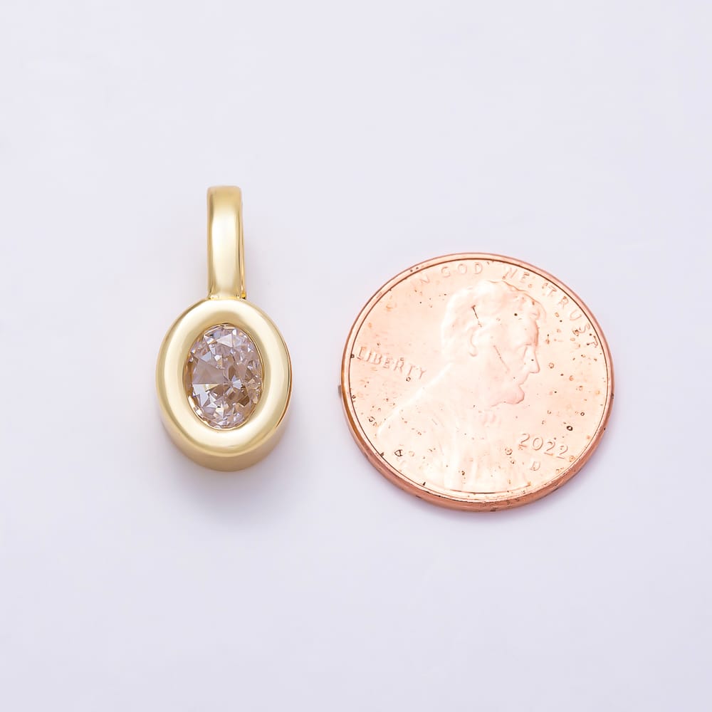 16K Gold Filled 20mm Oval Bezel Set Clear CZ Solitaire Pendant | Charms-02102