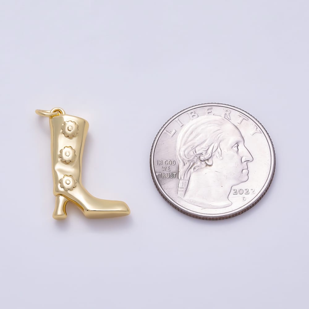 16K Gold Filled 23mm 3D High Heel Floral Boots Pendant | Charms-02134 - Charms-02135