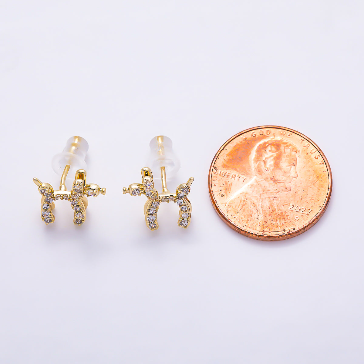 16K Gold Filled 10mm Balloon Animal Micro Paved CZ Stud in Gold & Silver | Earrings-00779