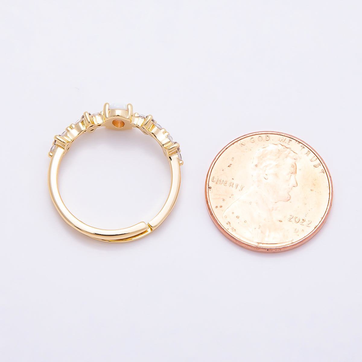 16K Gold Filled White Opal Clear CZ Flower Leaf Adjustable Ring | Rings-00139