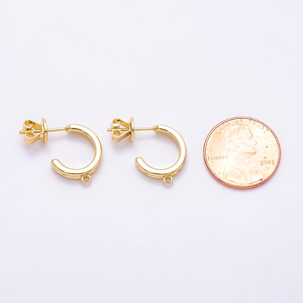 16K Gold Filled 20mm Molten Wave Half Hoop Earring Findings | Findings-00570 - Findings-00571