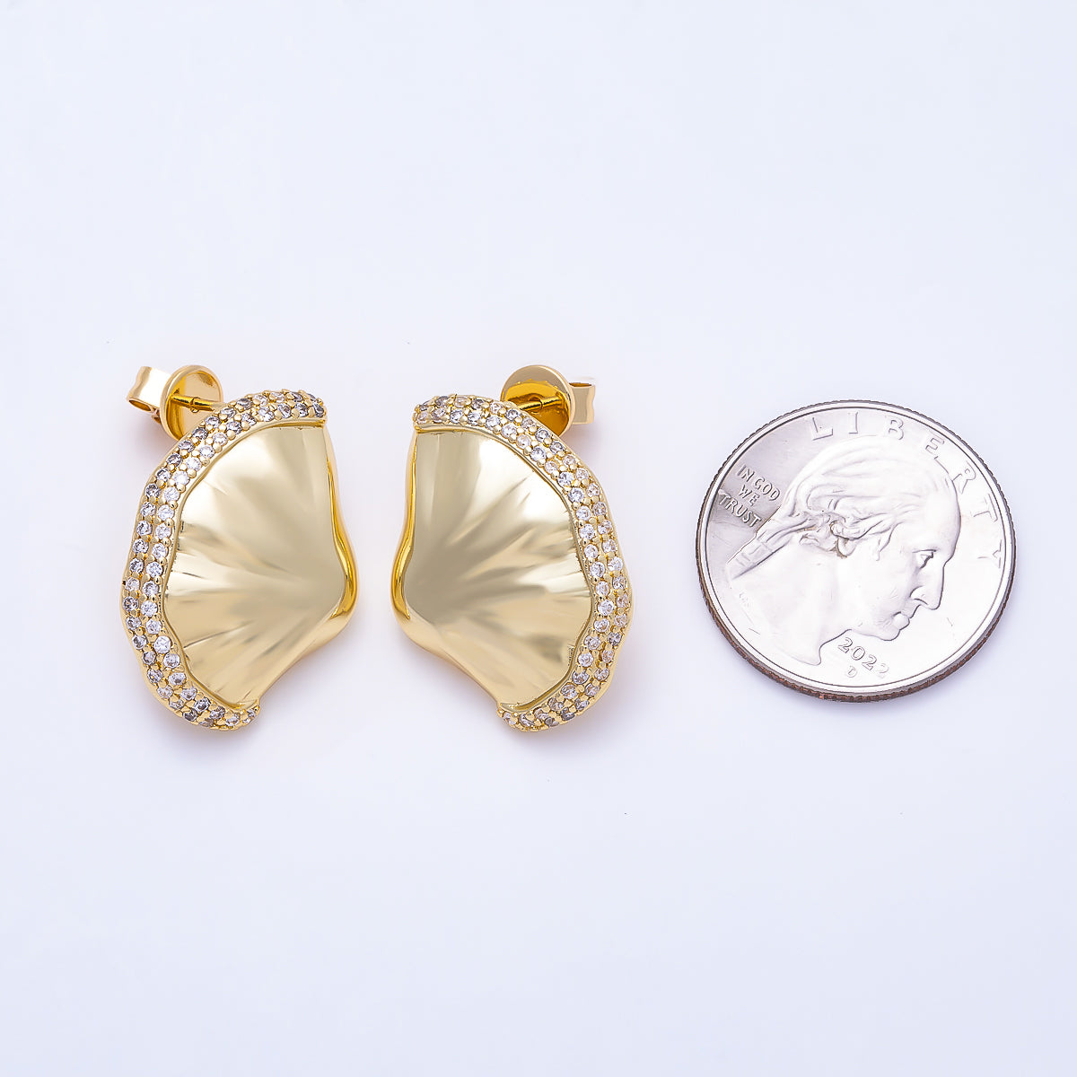16K Gold Filled 26mm Clam Sea Shell Micro Paved CZ Stud Earrings in Gold & Silver | Findings-00486 Findings-00487
