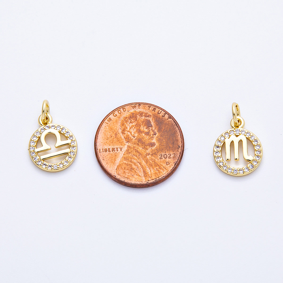 16K Gold Filled 13.5mm Micro Paved CZ Personalized Zodiac Sign Charm | Charms-00223 ~ Charms-00234