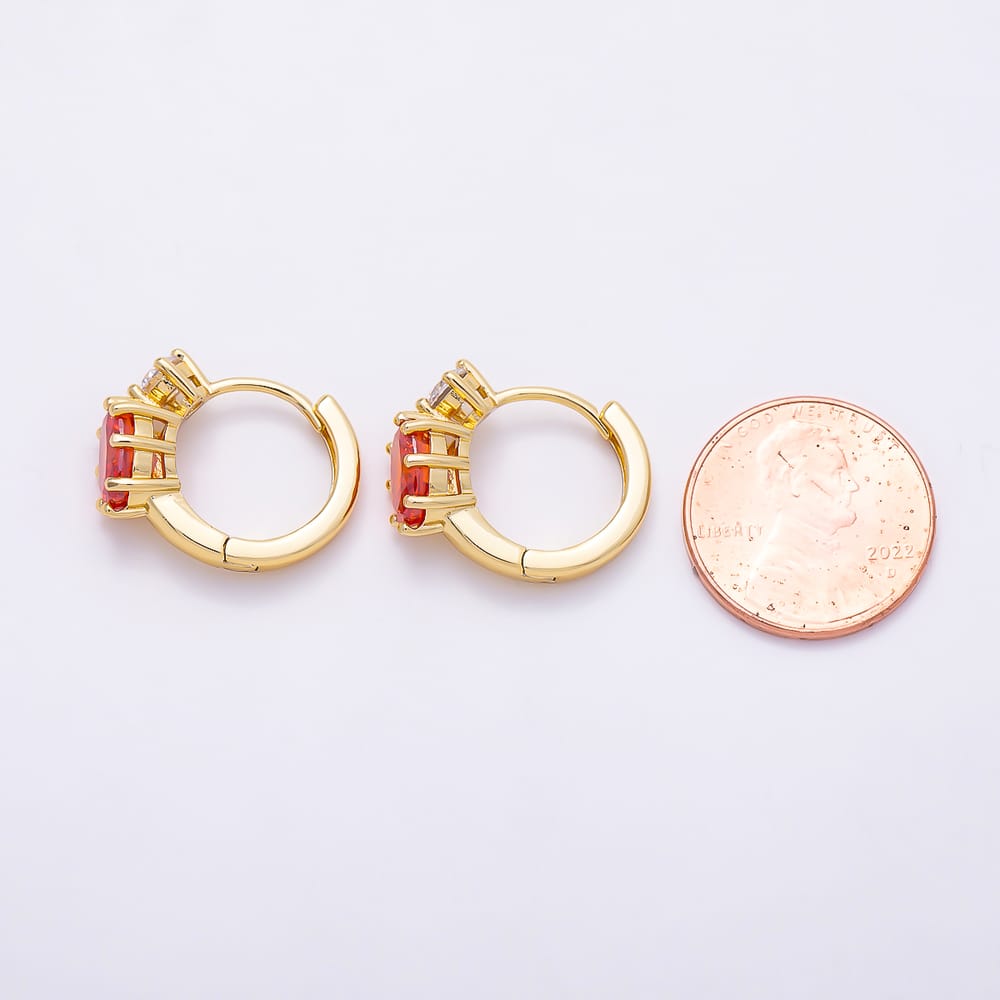 16K Gold Filled 16mm Colorful CZ Solitaire Oval Huggie Hoop Earrings | Earrings-01030 - Earrings-01035