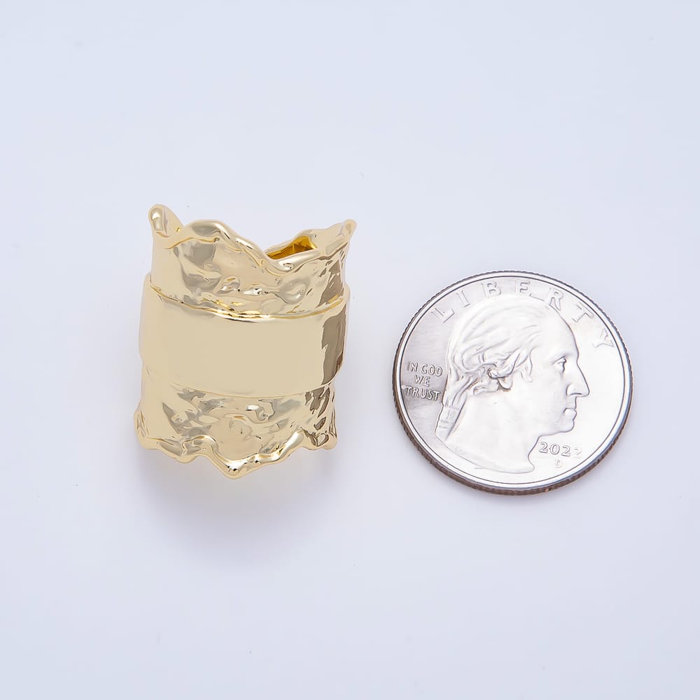 16K Gold Filled Wide Hammered Organic Texture Chunky Statement Adjustable Ring | Rings-00416