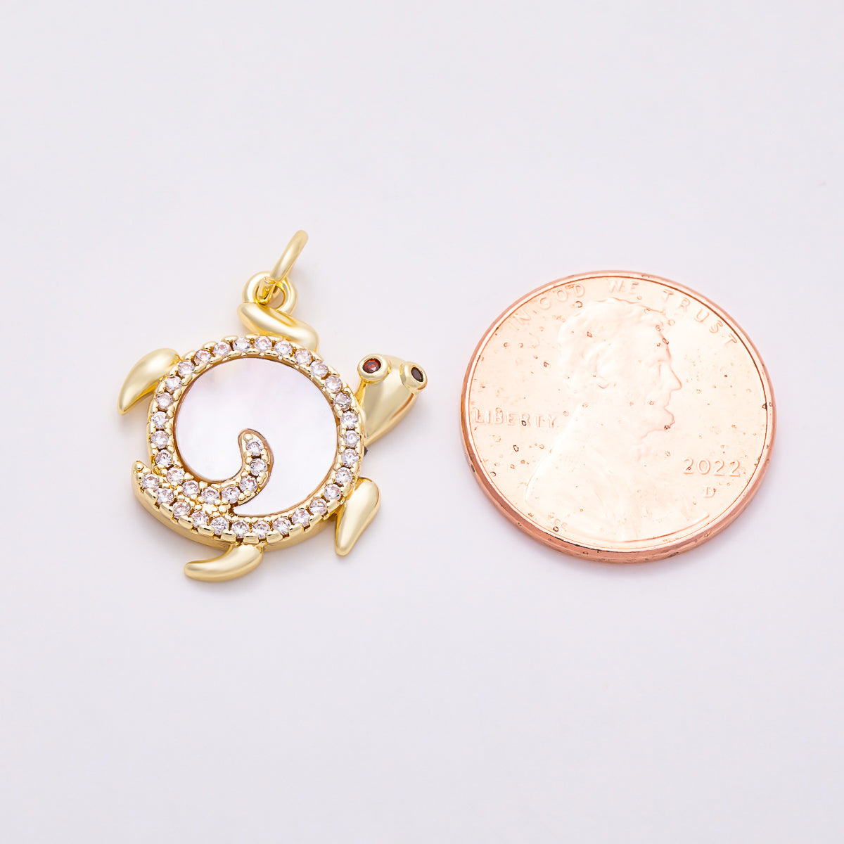 16K Gold Filled 19mm Clear Micro Paved CZ Mother of Pearl Sea Turtle Charm | Charms-02037 - Charms-02038
