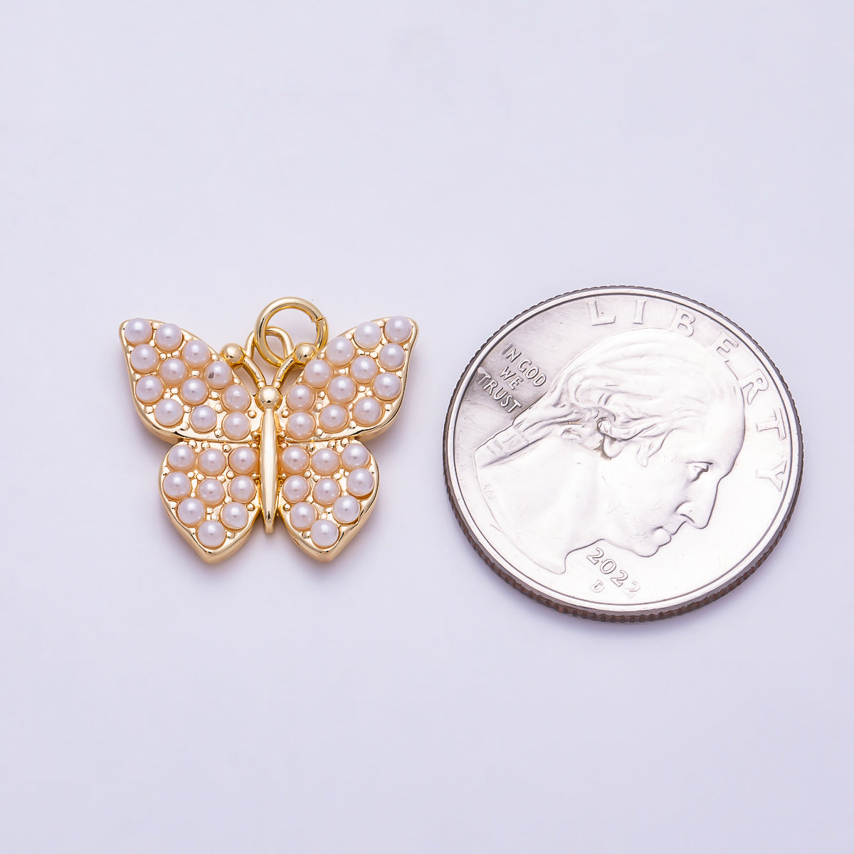 16K Gold Filled 20mm Shell Pearl Encrusted Butterfly Mariposa Charm | Charms-01690 - Charms-01691