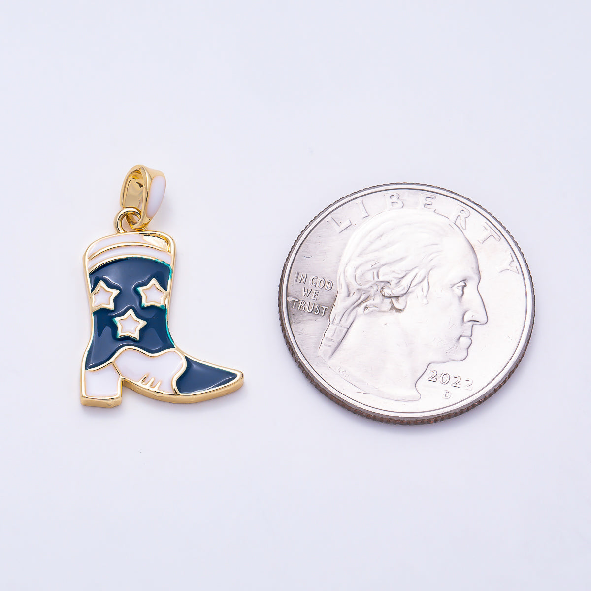 16K Gold Filled 19mm Pink and Navy Western Cowboy Boot Enamel Pendant | Charms-01885 - Charms-01886