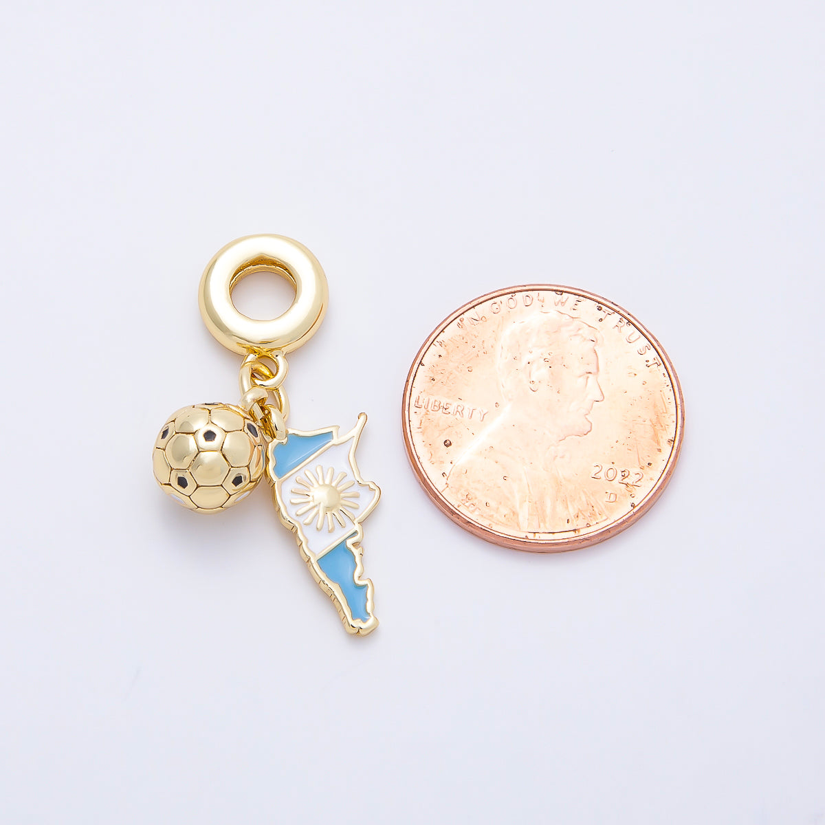 16K Gold Filled 29mm Map Flag & Soccer Ball Dual Dangle Rondelle Pendant Argentina Mexico | Charms-00957 - Charms-00958