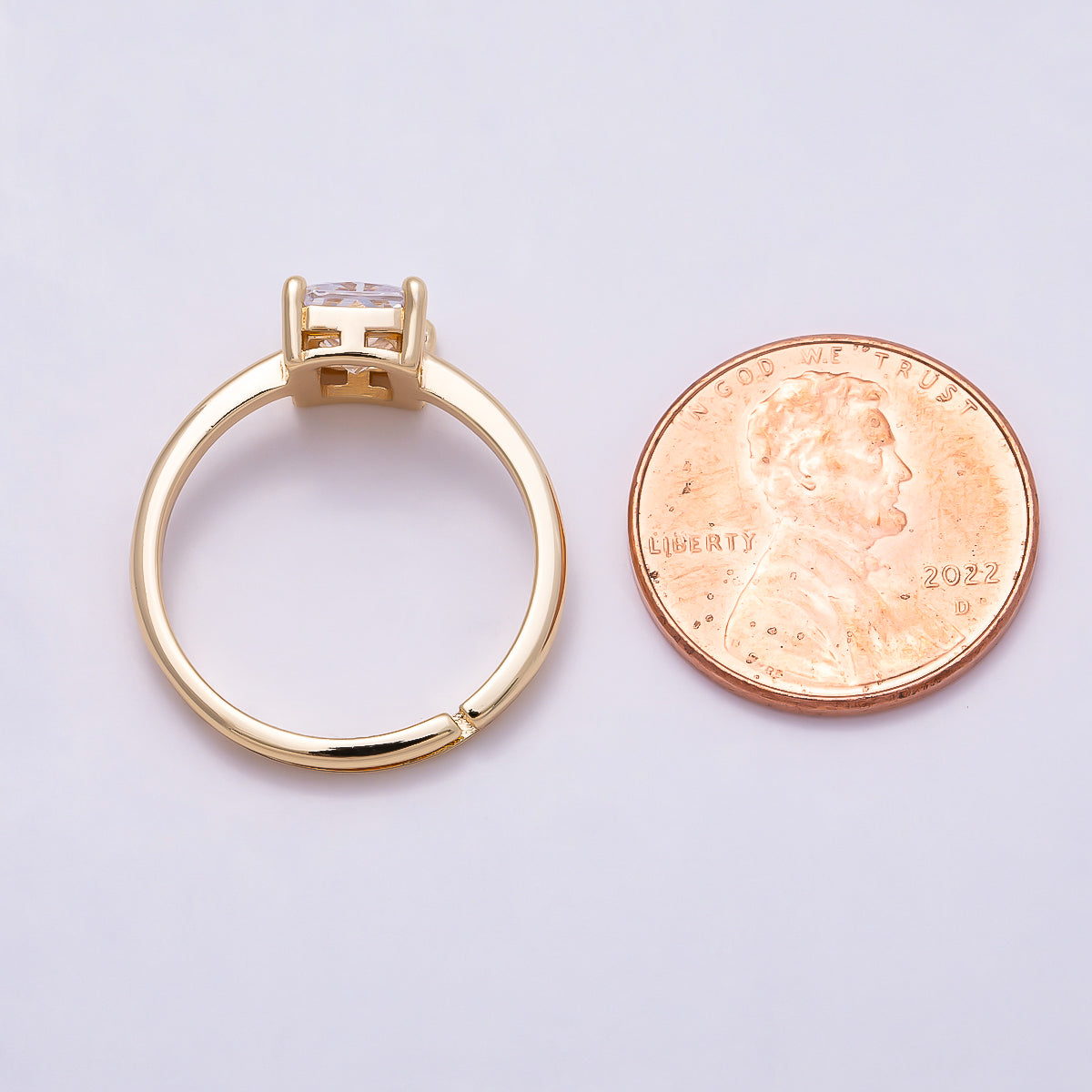 16K Gold Filled Baguette CZ Solitaire Adjustable Ring in Gold & Silver | Rings-00118 Rings-00119