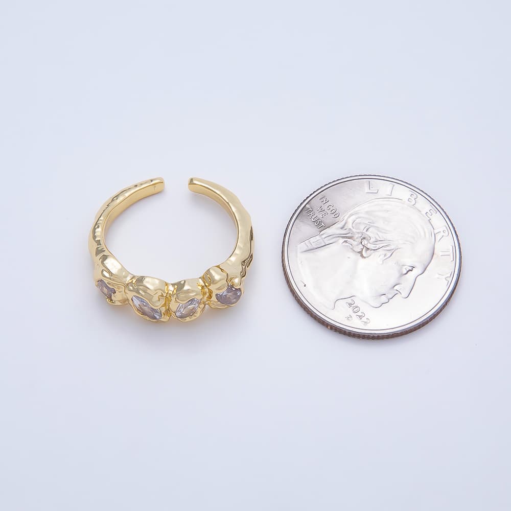 16K Gold Filled Clear Oval CZ Irregular Organic Molten Open Adjustable Ring | Rings-00414