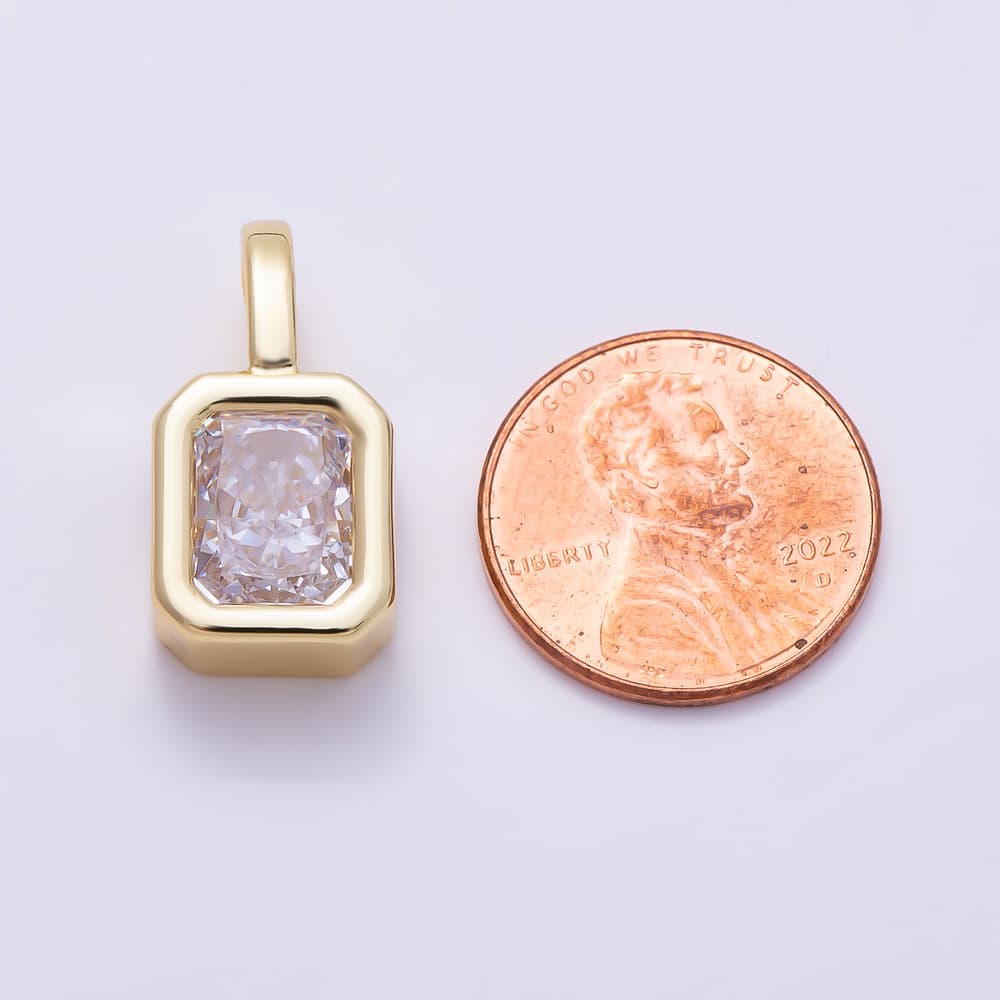 16K Gold Filled 22mm Clear Solitaire CZ Rectangular Bezel Set Pendant | Charms-02092