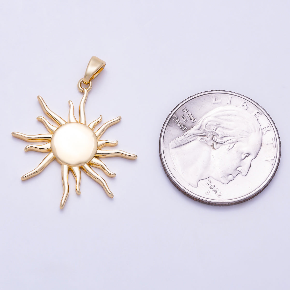 16K Gold Filled 28mm Minimalist Celestial Sun Ray Pendant | Charms-01996