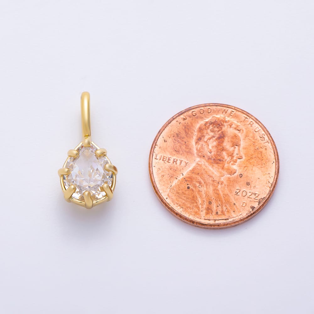 16K Gold Filled 18mm Teardrop Clear CZ Georgian Set Bezel Solitaire Pendant in Gold & Silver | Charms-02408 Charms-02409