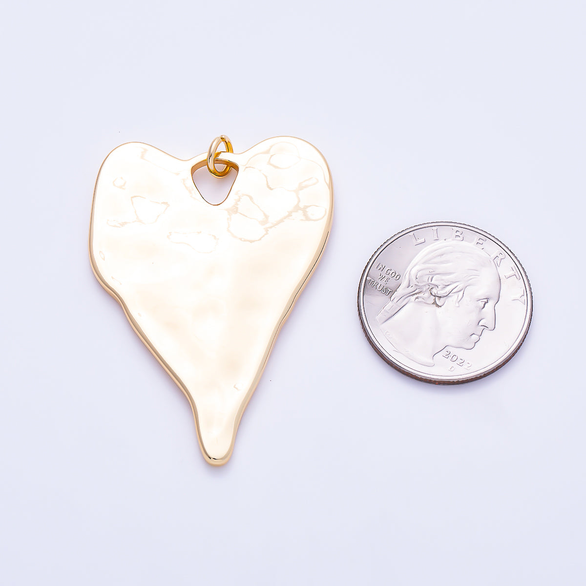 16K Gold Filled 49mm Large Hammered Organic Heart Statement Pendant in Gold & Silver | Charms-01950 - Charms-01951