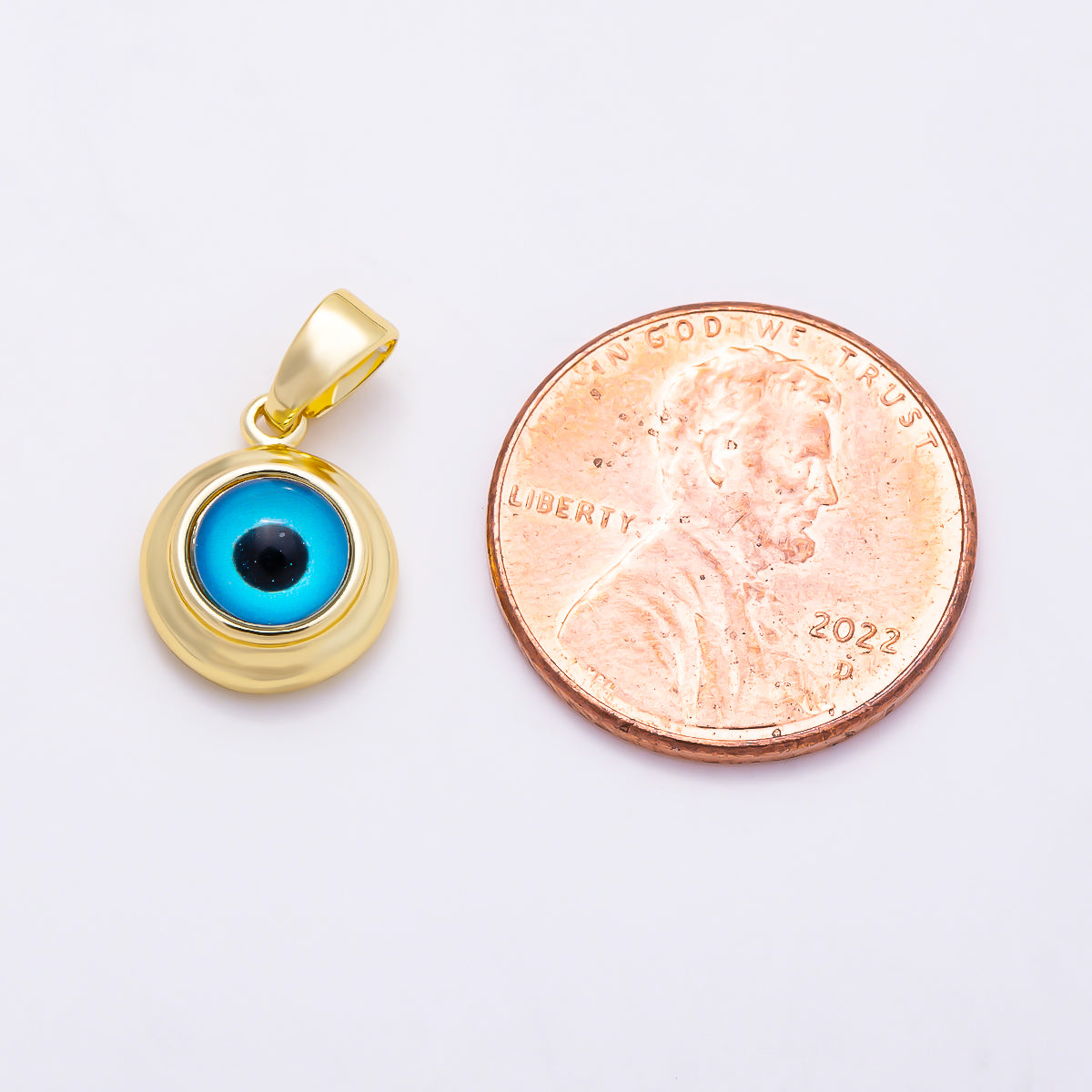 16K Gold Filled 11mm Blue Evil Eye Protection Religious Round Pendant | Charms - 02010
