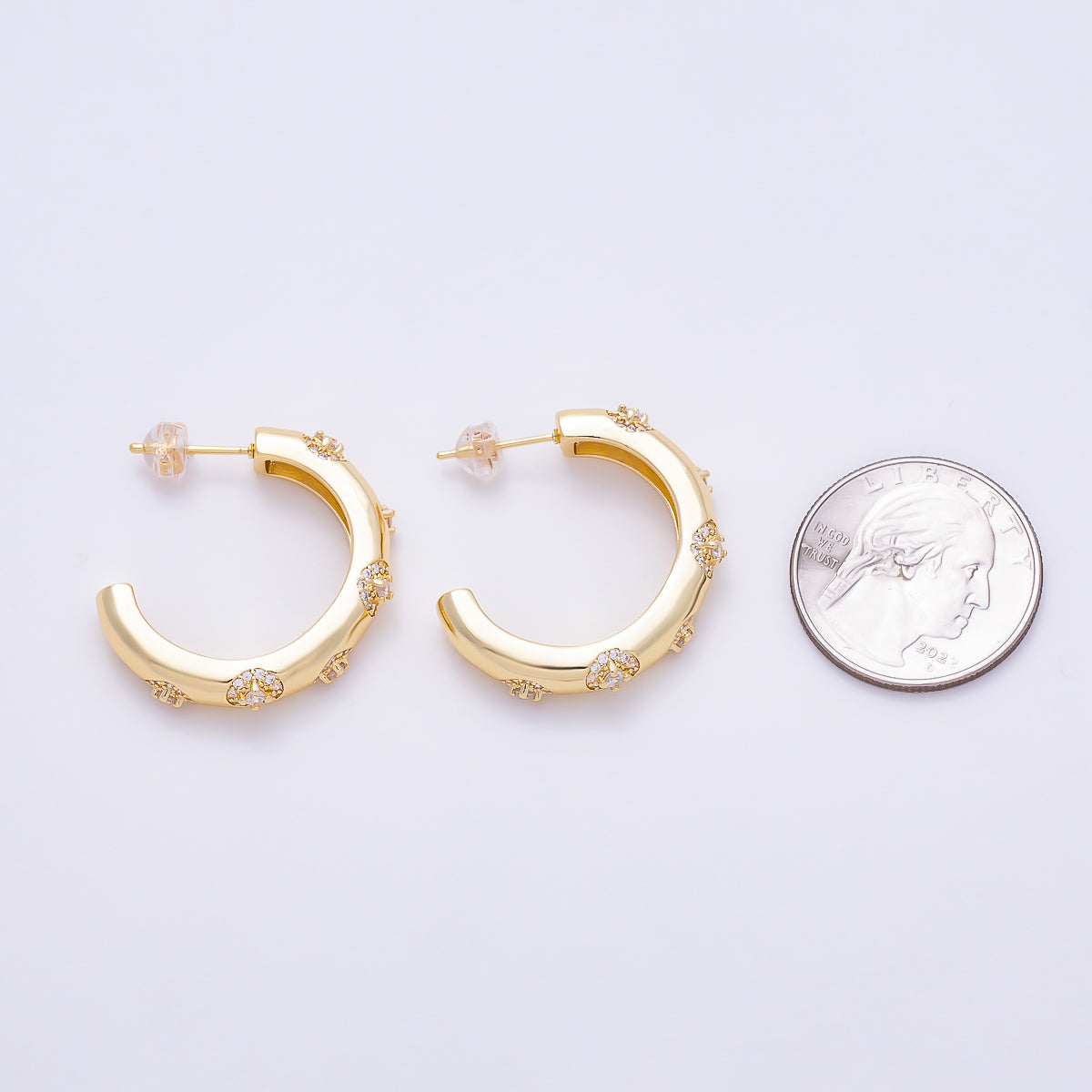 16K Gold Filled 29mm Starburst CZ Chunky Open Hoop Earrings in Gold & Silver | Earrings-00854 - Earrings-00855