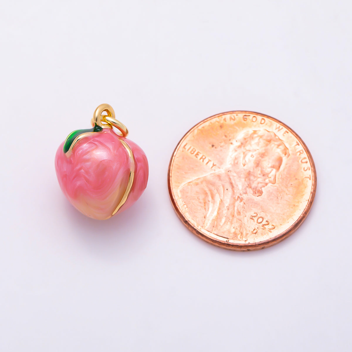 16K Gold Filled 14mm 3D Enamel Peach Fruit Charm | Charms-01932