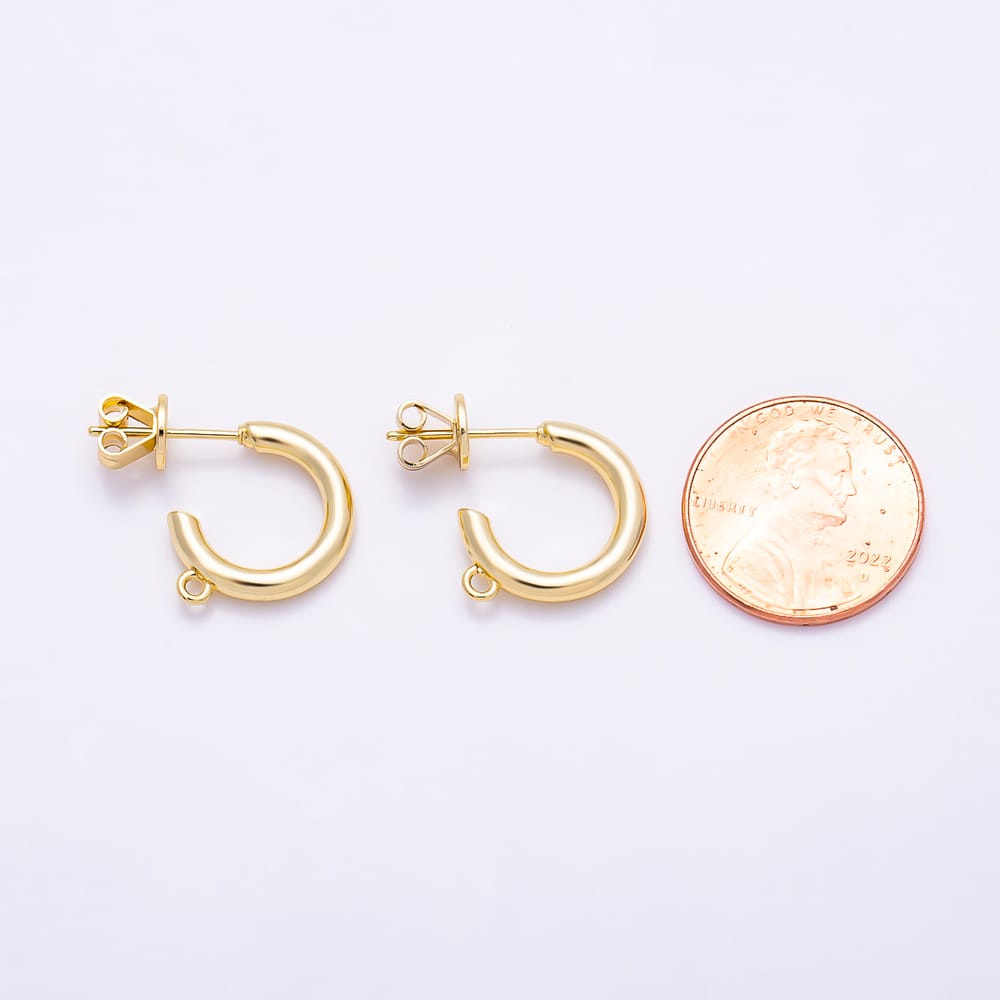 16K Gold Filled 22mm Simple Plain Half Hoop Earring Findings | Findings-00572 - Findings-00573