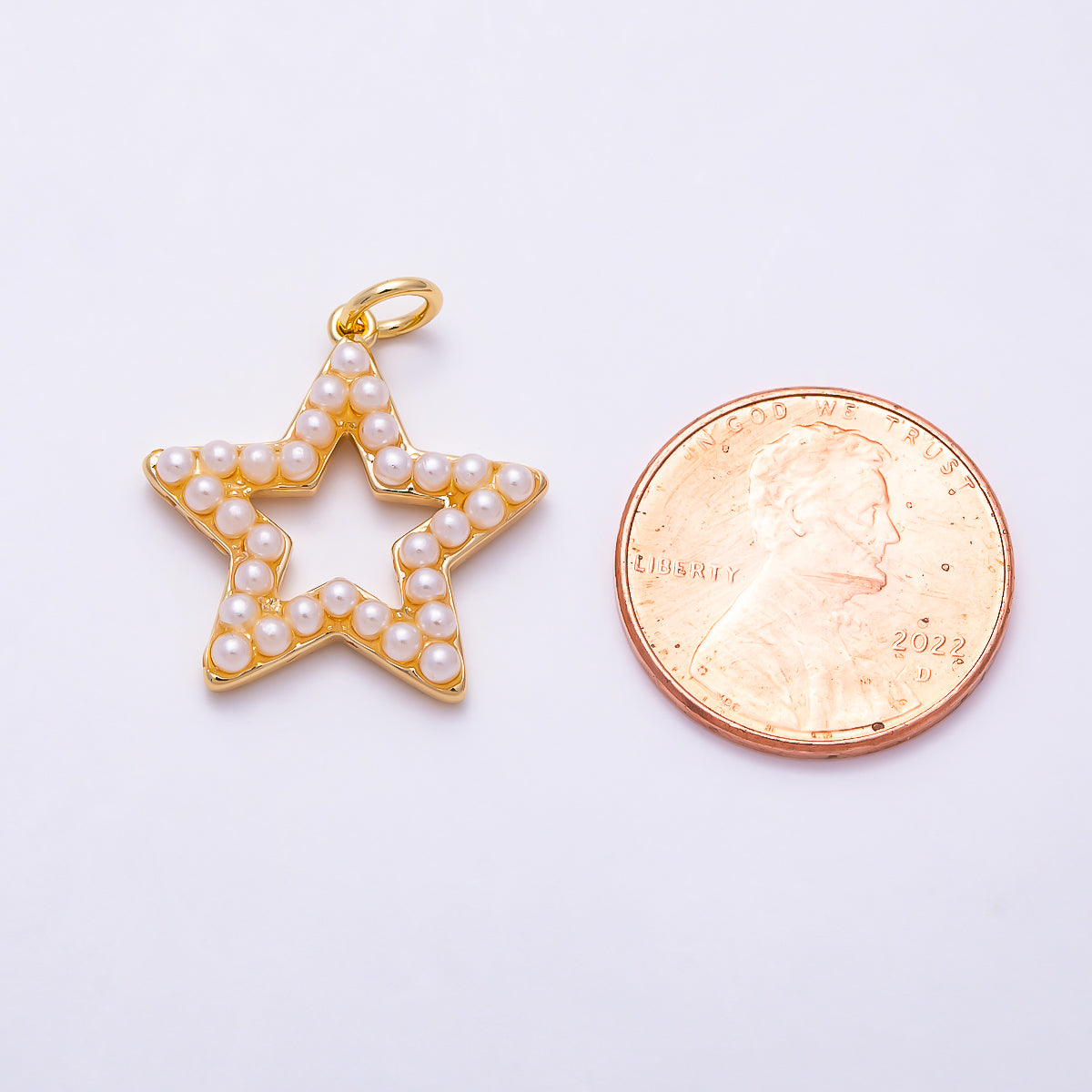 16K Gold Filled 20mm Openwork Celestial Star Shell Pearl Frame Charm | Charms-01696 - Charms-01697
