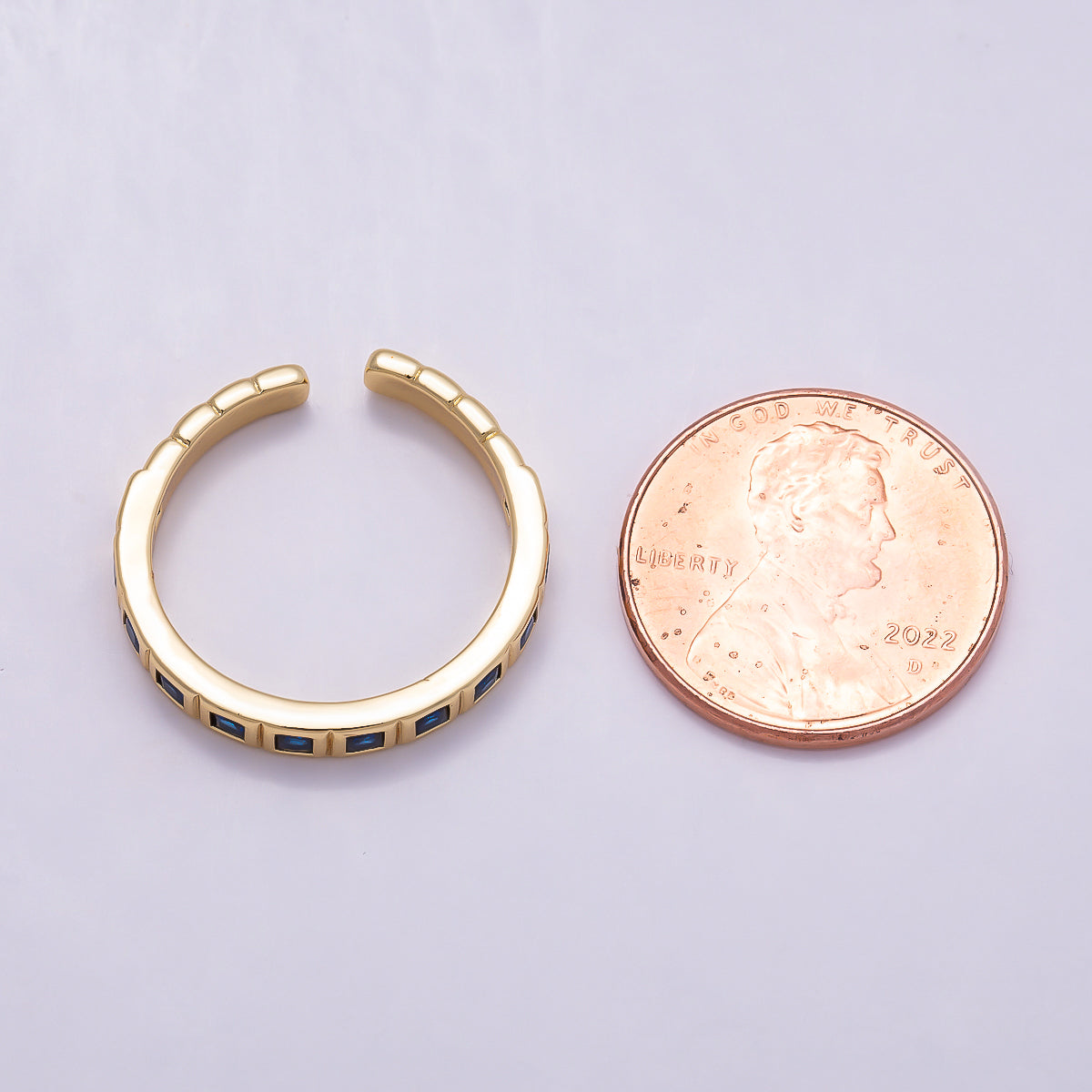16K Gold Filled Black, Clear, Blue, Green, Fuchsia Baguette-Lined Ring | Rings-00125 ~ Rings-00129