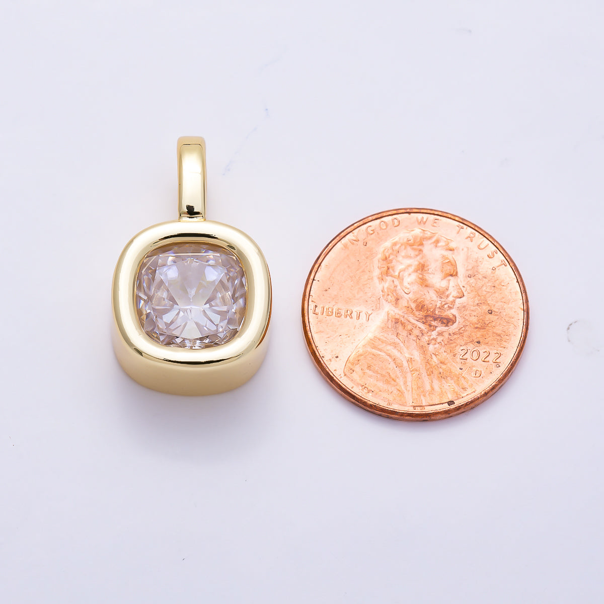 16K Gold Filled 22mm Clear Solitaire Cushion CZ Bezel-Set Pendant | Charms-02091