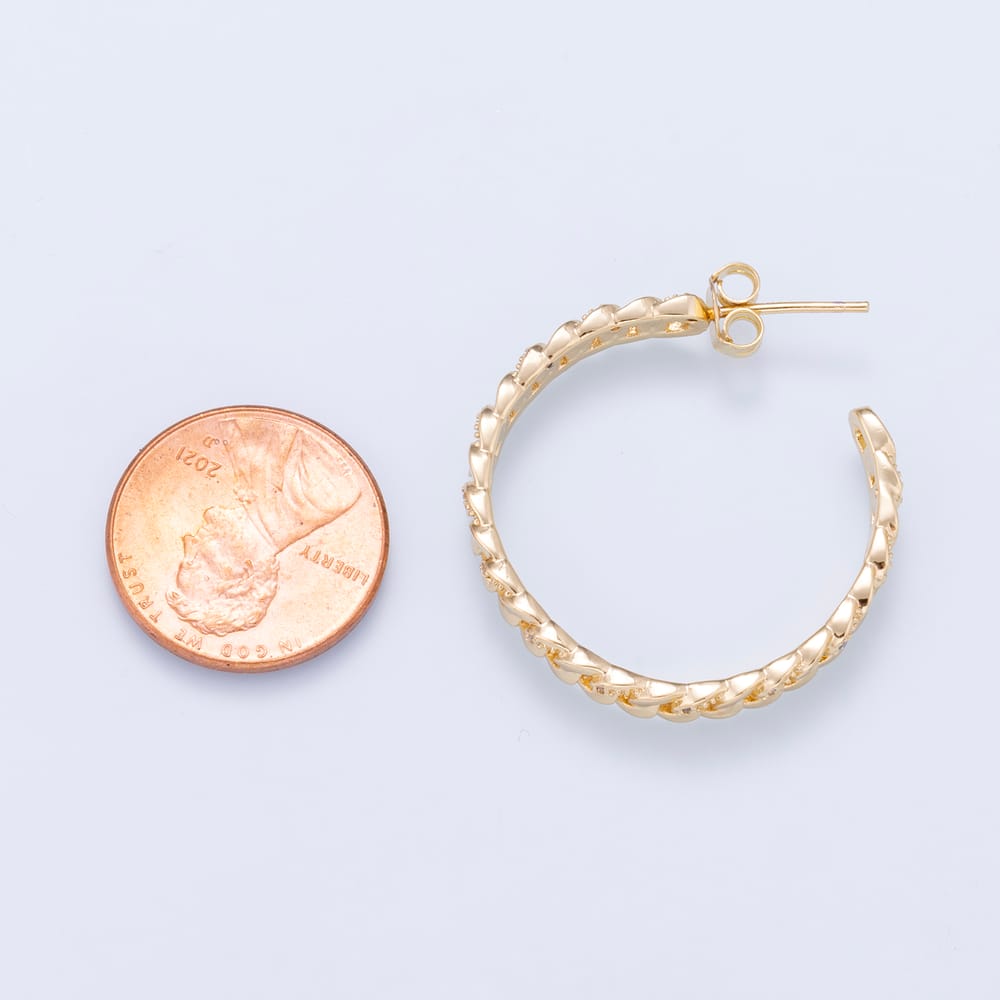 16K Gold Filled 30mm Curb Chain Minimalist C-Shaped Hoop Earrings | Earrings-01181