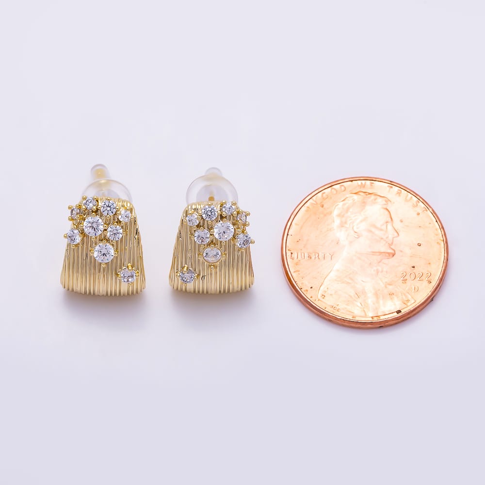 16K Gold Filled 16mm Chunky Textured Ribbed CZ Cluster C Hoops Earrings | Earrings-01023 - Earrings-01024