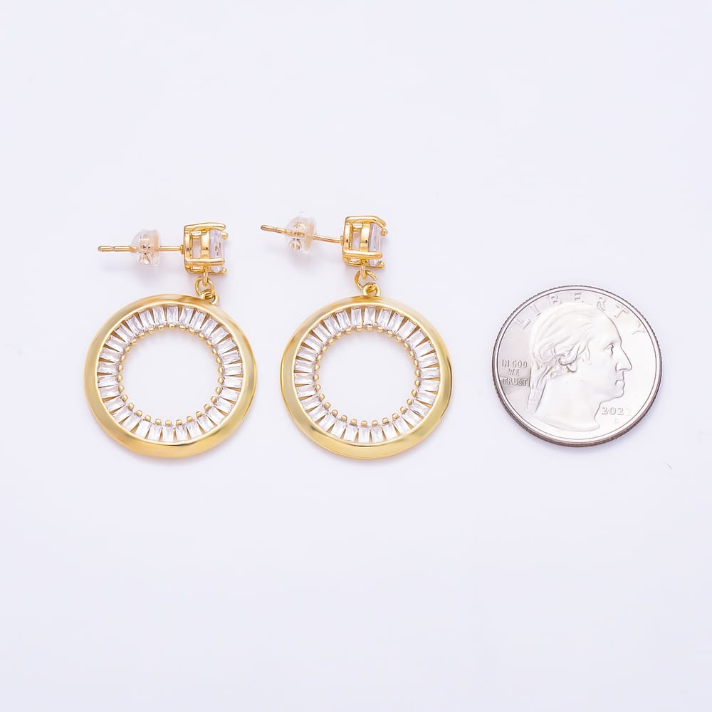 16K Gold Filled 35mm Round Solitaire & Baguette CZ Open Circle Drop Earrings| Earrings-00920 - Earrings-00921