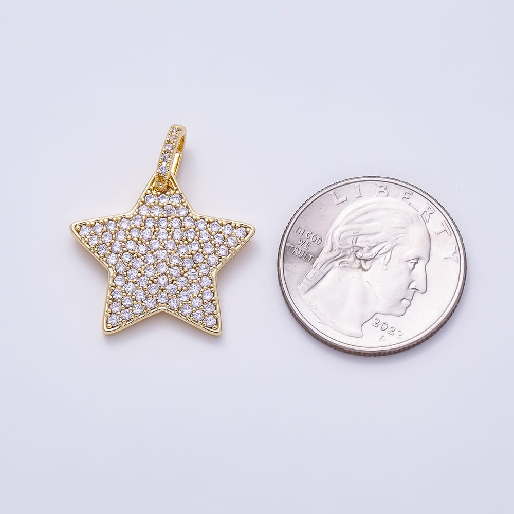 16K Gold Filled 22mm Micro Paved CZ Celestial Star Pendant | Charms-02192