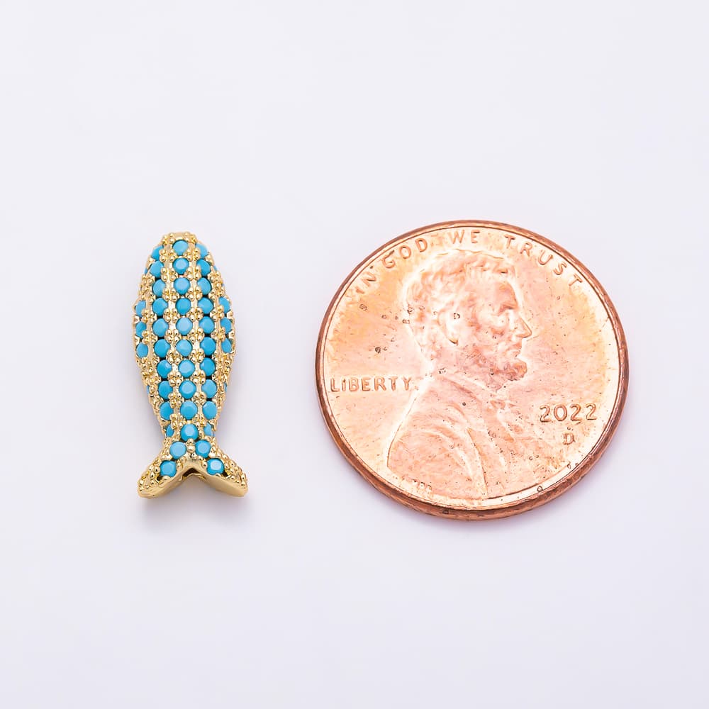 16K Gold Filled 16mm Clear and Turquoise Ocean Fish Spacer Beads | Beads-00619 - Beads-00620
