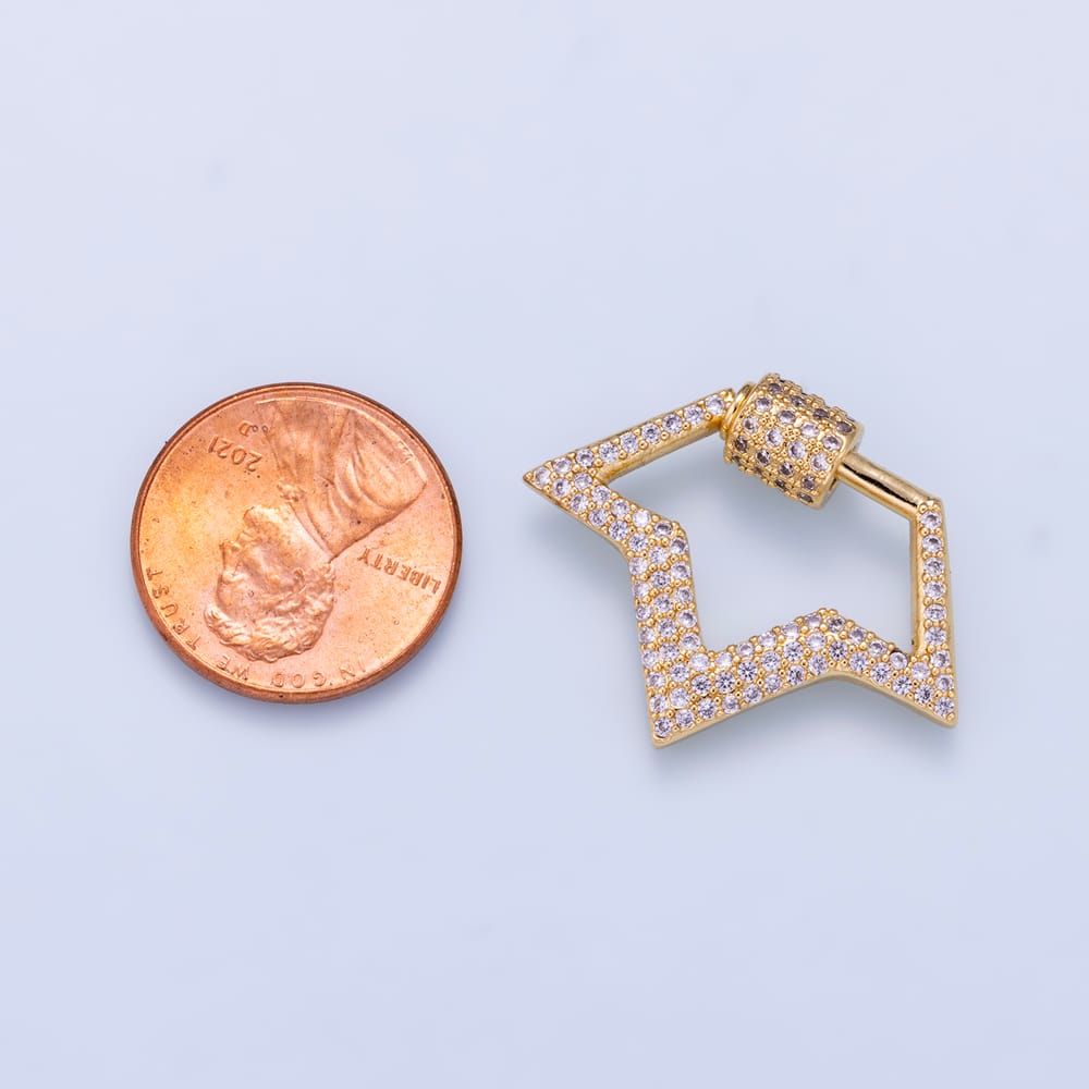 16K Gold Filled 28.5mm Micro Paved CZ Star Carabiner Closure Findings | Findings-00200