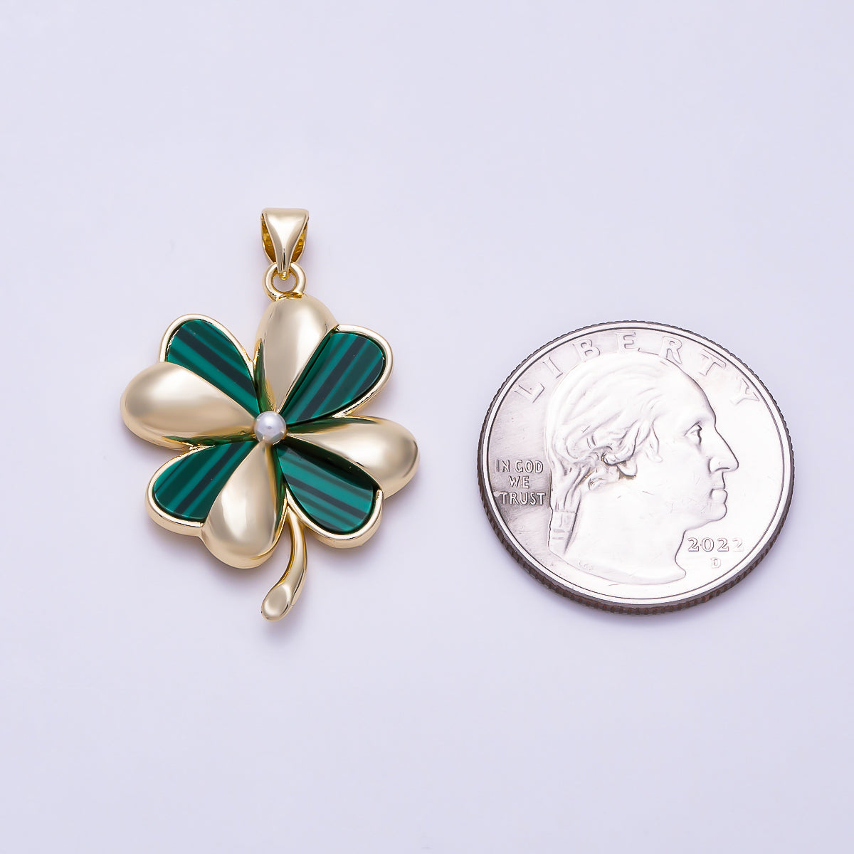 16K Gold Filled 30mm Multi Color Four Leaf Natural Gemstone Lucky Clover Pendant | Charms-02076 - 02078