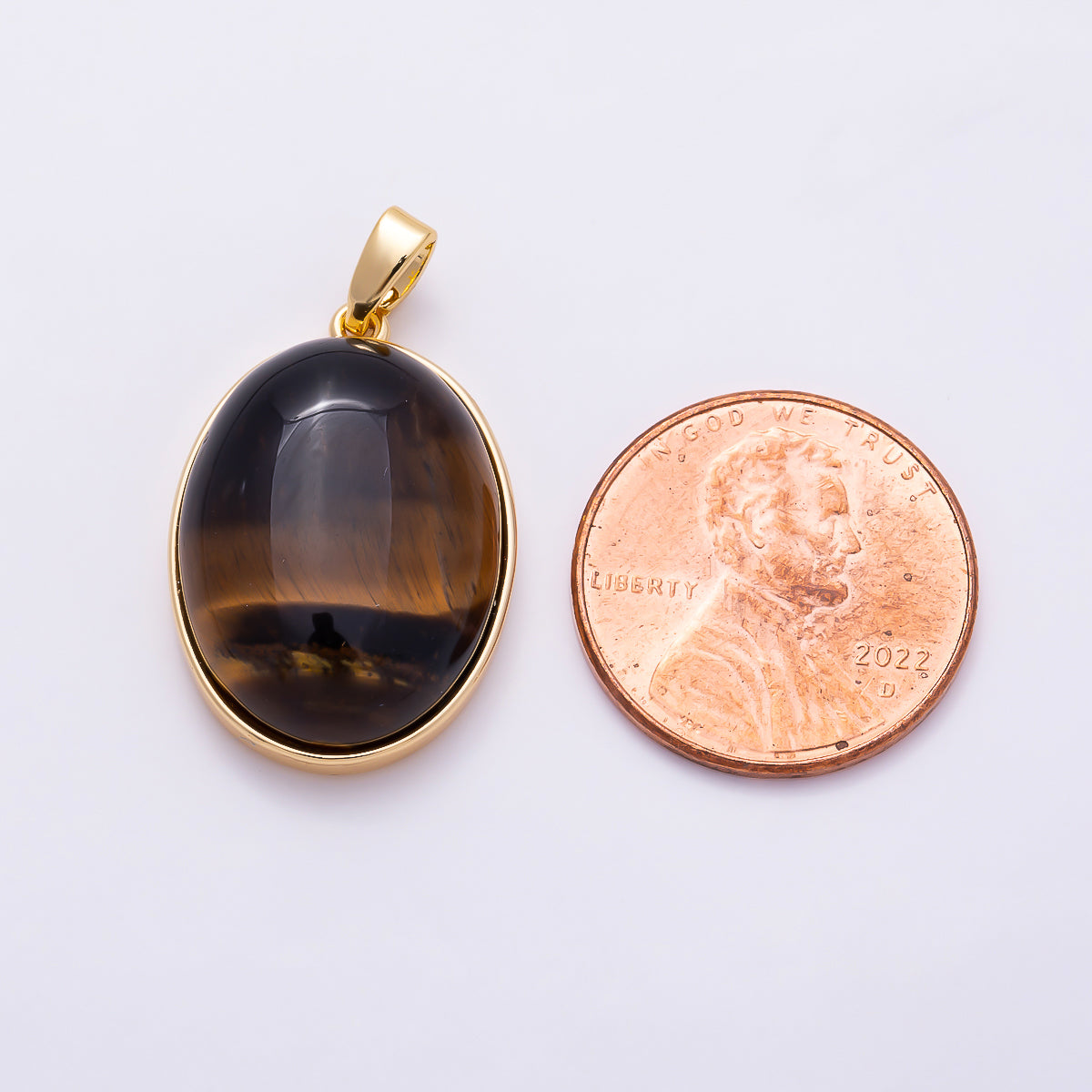 16K Gold Filled 23mm Classic Oval Bezel Dark Tiger Eye Cabochon Natural Gemstone Pendant | Charms-01942 - Charms-01943
