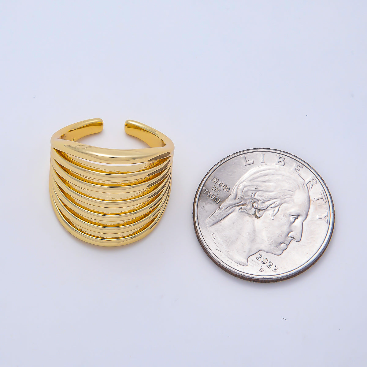 16K Gold Filled Minimalist Wide Multi Band Ring | Rings-00163