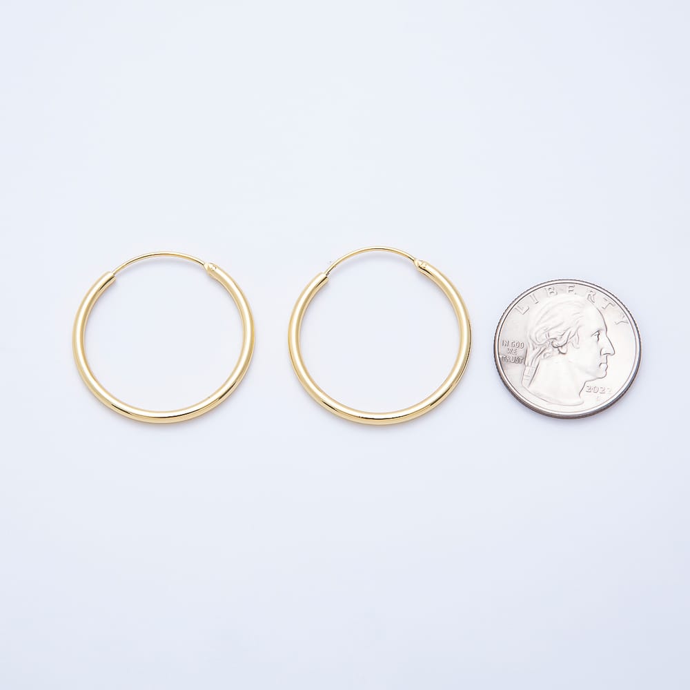 16K Gold Filled 30mm Minimalist Endless Sleeper Hoop Earrings in Gold & Silver | Earrings-01247 Earrings-01248