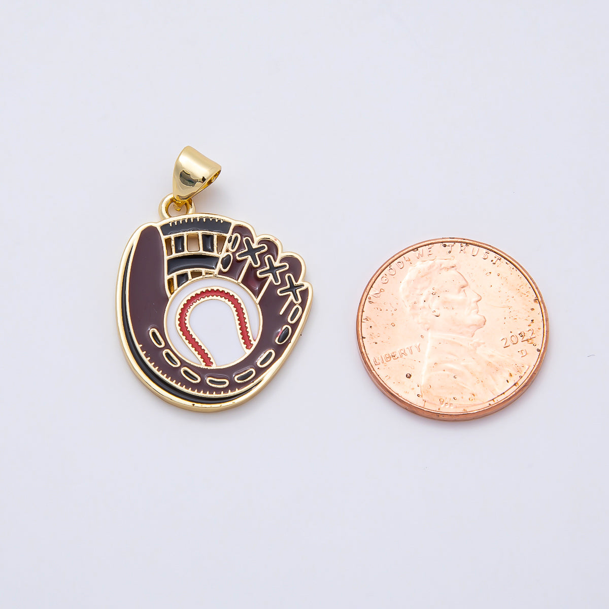 16K Gold Filled 22.5mm Baseball Glove Enamel Sports Pendant | Charms-01109