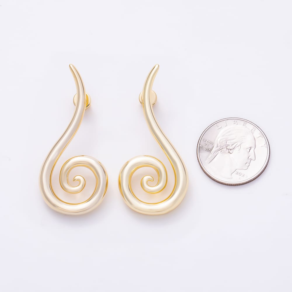 16K Gold Filled 50mm Spiral Swirl Curved Stud Earrings in Gold & Silver | Earrings-01171 Earrings-01172