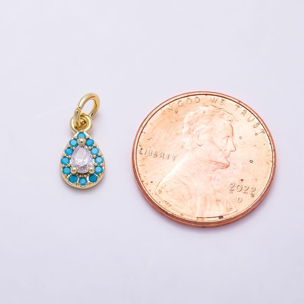 16K Gold Filled 11mm Pear Cut CZ Turquoise Teardrop Charm | Charms-02174