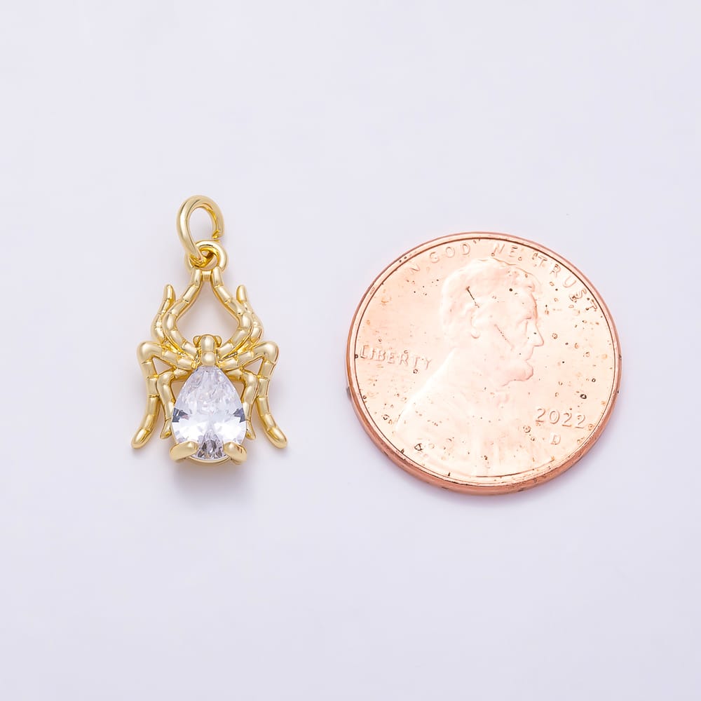 16K Gold Filled 15mm Clear CZ Teardrop Spider Insect Charm in Gold & Silver | Charms-02213 Charms-02214
