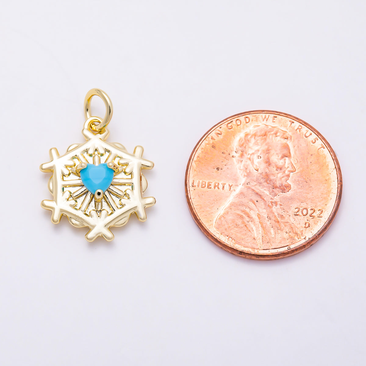 16K Gold Filled 16mm Turquoise Heart CZ Snowflake Charm in Gold & Silver | Charms-01855 - Charms-01856