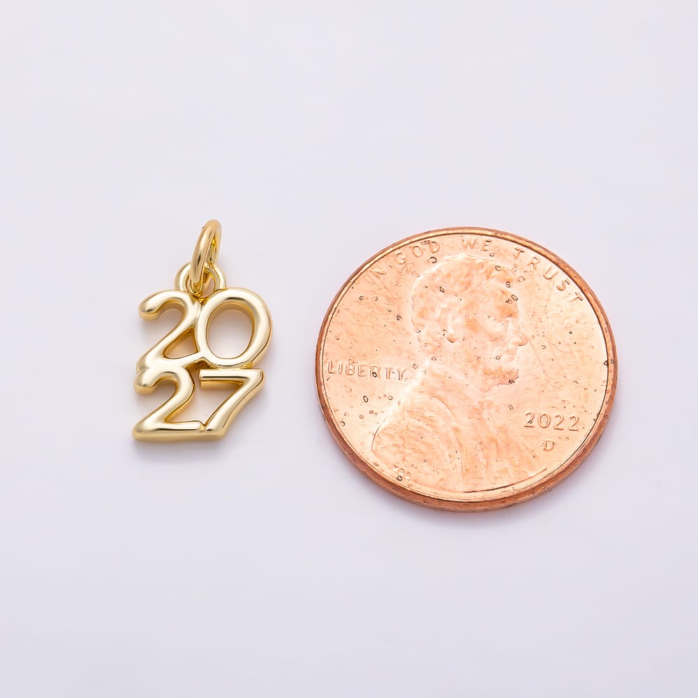 16K Gold Filled 12mm "2027" New Year Minimalist Number Script Charm in Gold & Silver | Charms-02303 Charms-02304