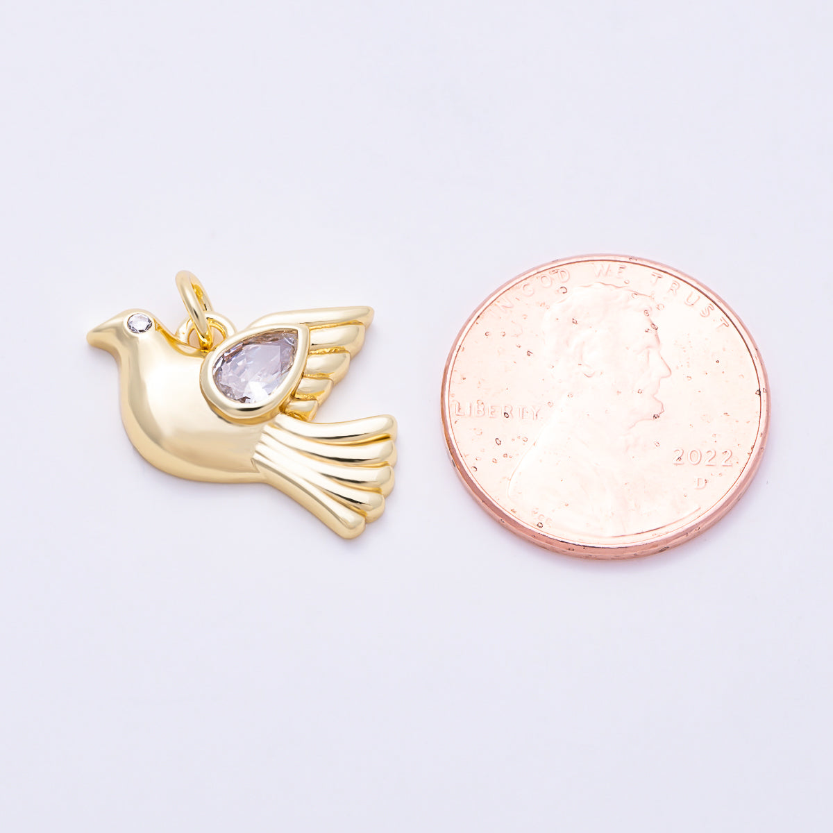 16K Gold Filled 20mm Clear Teardrop CZ Wing Flying Dove Charm | Charms-02045 - Charms-02046
