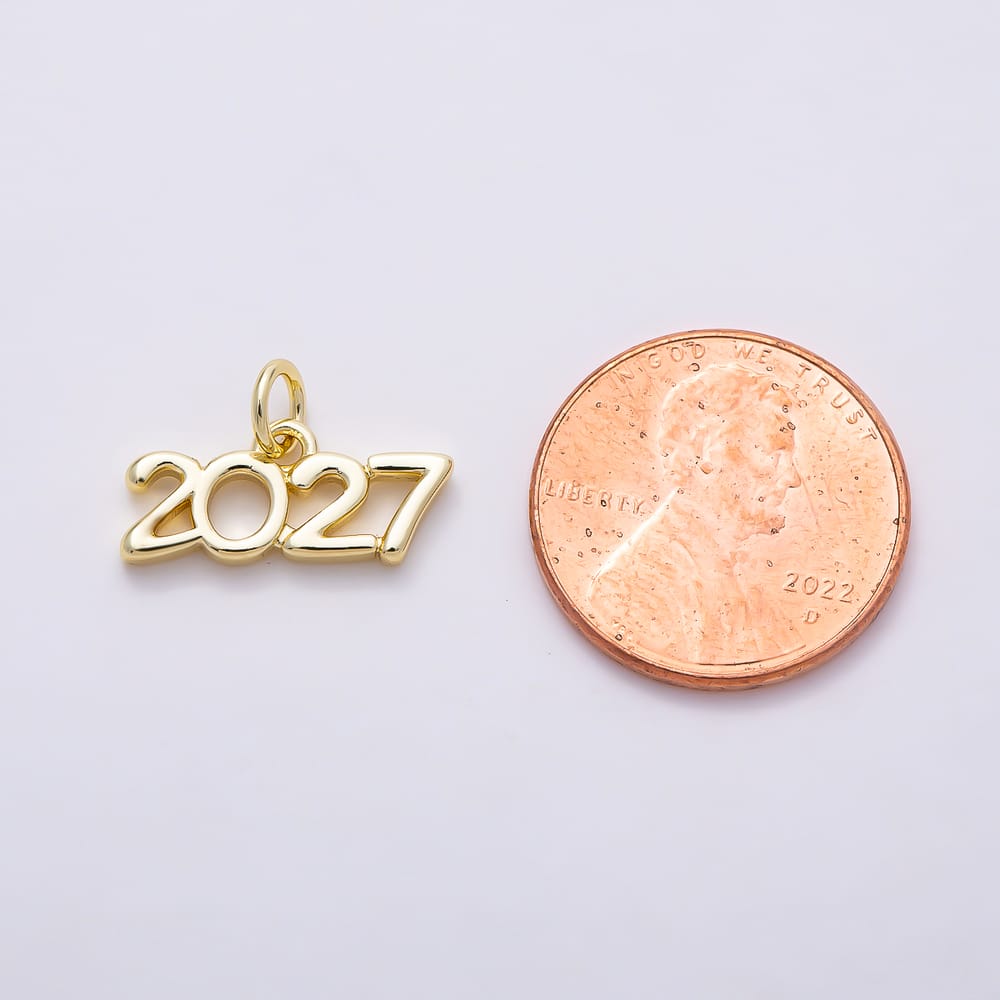 16K Gold Filled 7.5mm "2027" New Year Minimalist Number Script Charm in Gold & Silver | Charms-02300 Charms-02301