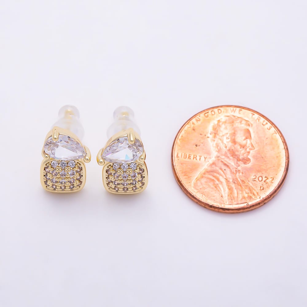 16K Gold Filled 14mm Clear CZ Teardrop Micro Paved Toi et Moi Stud Earrings in Gold & Silver | Earrings-01015 Earrings-01016
