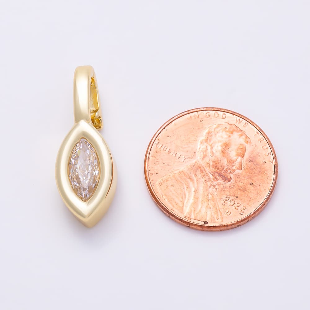 16K Gold Filled 24mm Clear Marquise CZ Minimalist Bezel Set Pendant | Charms-02095